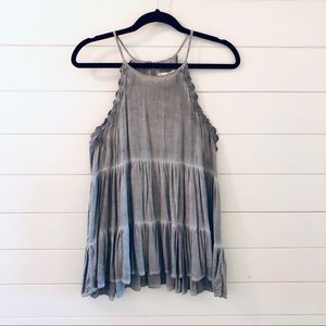 Entro Gray Ruffled Flowy Tank Top
